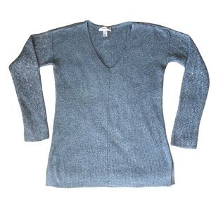 Motherhood Maternity Heater Blue Long Sleeve Ribbed Sweater Top V-Neck Small